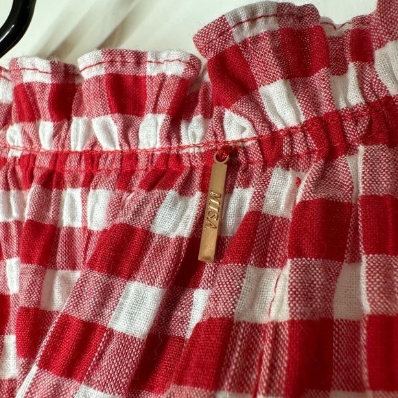 NWT Misa Los Angeles Lissbeth Red White Gingham Plaid Mini Boho Fringe Dress M - Picture 13 of 16